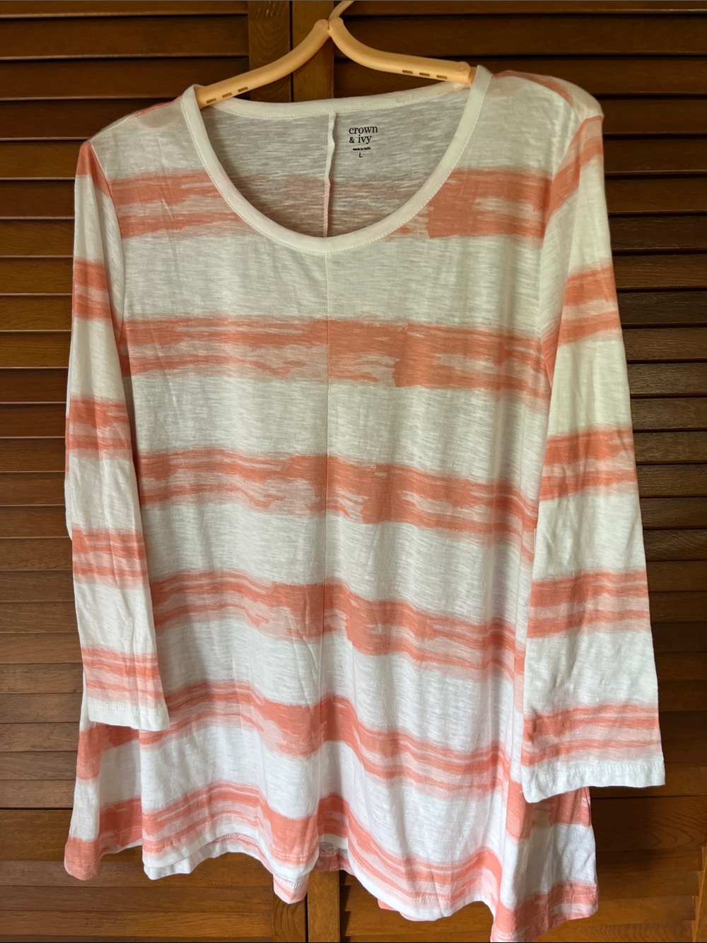 Crown & Ivy White and Coral Striped Scoop Neck Tunic NWT Size Large